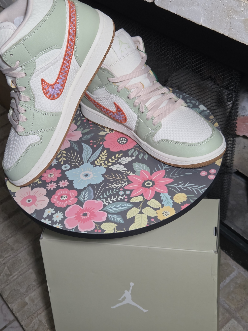 Brand New AJ1-mid Sneakers in Mint, White & Coral